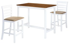 Set masa si scaune de bar, 3 piese, lemn masiv, maro si alb maro inchis si alb, 3