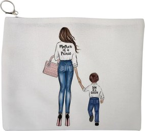 Portfard Cosmetice tip Plic, model Mother of a prince, 23x18 cm, Alb, BEKZ®
