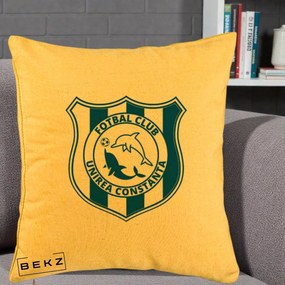 Perna Personalizata FC Unirea Constanta Fotbal, 40x40 cm, Galben, Husa Detasabila, Perna Inclusa, BEKZ®