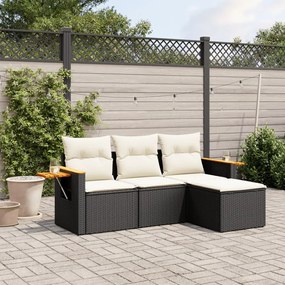 vidaXL Set mobilier de grădină cu perne, 4 piese, negru, poliratan