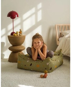 Fotoliu puf pentru copii verde cu tapițerie din țesătură bouclé/cu tapițerie din chenille Terrazzo Square – Wigiwama
