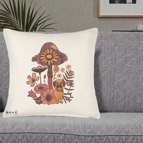 Perna Decorativa Ciuperca Caine Boho, 40x40 cm, Crem Reliefat, Husa Detasabila, Perna Inclusa, BEKZ®