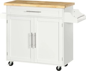 HOMCOM Cărucior de bucătărie Servie, Insulă de bucătărie, 1 Suport pentru condimente, 1 Suport pentru prosoape, 109 cm x 40 cm x 89 cm, Alb | Aosom Romania