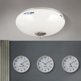 Plafoniera clasica Landhaus 28cm crom satin/ sticla opal decor albastru