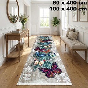 Traversa hol antiderapanta, 400 cm, model floral cu fluturi, multicolor