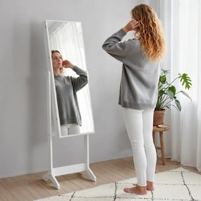 HOMCOM Oglindă Portbijuterii, Dulap Portbijuterii cu Unghi Reglabil, Organizator pentru Inele, Coliere, Cercei, Încuietoare cu Cheie, pentru Dormitor, Living, 46x36.5x151.5cm, Alb | Aosom Romania