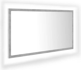 vidaXL Oglindă de baie cu LED, gri beton, 80x8,5x37 cm, acril