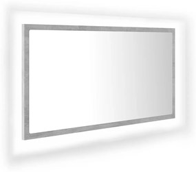 804928 vidaXL Oglindă de baie cu LED, gri beton, 80x8,5x37 cm, acril