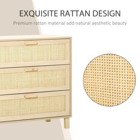HOMCOM Casetiera cu 3 din lemn si ratan pentru camera de zi si dormitor, 80x40x80cm Culoare Lemn Natural | AOSOM.ro