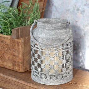 Felinar din zinc antichizat cu maner, H22 cm