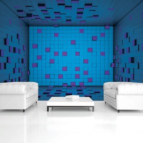 Fototapet - 3D încăpere din cuburi albastre (152,5x104 cm)