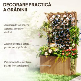 Outsunny Pat de Grădină Ridicat din Lemn cu Spalier și Pergolă 64x33x122 cm | Aosom Romania