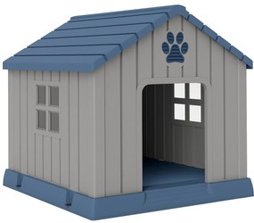 PawHut Căsuță pentru Câini din Plastic pentru Exterior, Impermeabilă, pentru Câini de Talie Medie cu Bază Ridicată, Ferestre și Acoperiș pentru Grădină, Patio, Terasă, Casă și Interior, 85x79x82 cm, Gri | Aosom Romania
