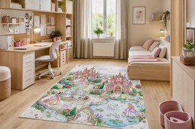 BAMBINO 61520 covor lavabil Prințesă, castel pentru copii anti-alunecare - crem / roz