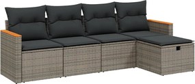 vidaXL Set canapea de grădină cu perne, 5 piese, gri, poliratan