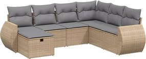 vidaXL Set canapele de grădină, 7 piese, cu perne, bej, poliratan