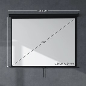 HOMCOM Ecran de Proiecție 84", Format 4:3, Unghi de 160° și Montare pe Tavan sau Perete, Negru | Aosom Romania