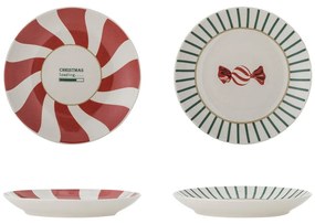 Farfurii roșii-crem 2 buc. pentru desert, din gresie ø 12,5 cm, cu model de Crăciun Yule – Bloomingville