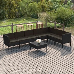 3094429 vidaXL Set mobilier de grădină cu perne, 8 piese, negru, poliratan