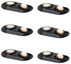 Set de 6 spoturi încastrate rotunjite negre GU10 50mm cu 2 lumini - Hubs