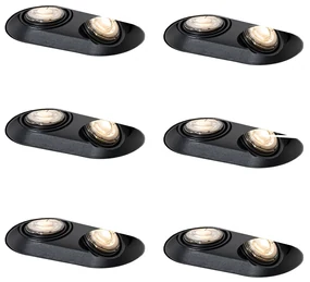 Set de 6 spoturi încastrate rotunjite negre GU10 50mm cu 2 lumini - Hubs