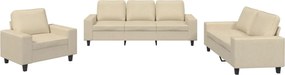 vidaXL Set de canapele, 3 piese, crem, material