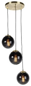 Lampă suspendată Art Deco din alamă cu sticlă neagră cu 3 lumini - Pallon