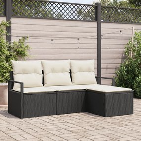 Set Canapea vidaXL cu 4 Piese Perne Negru Ratan Poli