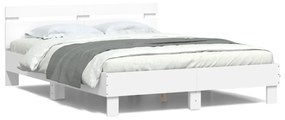 3207539 vidaXL Cadru de pat cu tăblie și LED, alb, 150x200 cm