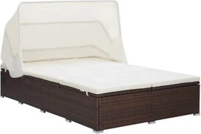 vidaXL Șezlong de 2 persoane cu pernă, maro, poliratan
