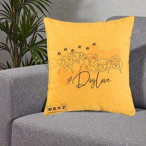 Perna Personalizata Dog Love Linie Minimalista, 40x40 cm, Galben, Husa Detasabila, Perna Inclusa, BEKZ®