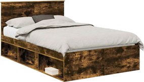 vidaXL Cadru de pat Stejar fumuriu 120 x 190 cm Lemn de pin masiv