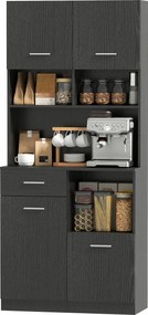 HOMCOM Dulap de bucătărie, bufet cu sertar, uși Soft-Close, 80 x 35 x 180 cm, Negru | Aosom Romania