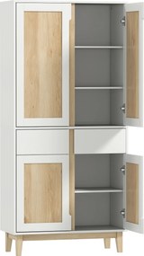 HOMCOM Bufet înalt de bucătărie, dulap de bucătărie cu 4 uși, 2 sertare și rafturi reglabile, 80x35x170cm, alb și stejar | Aosom Romania