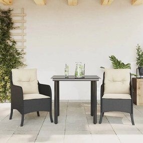 3211913 vidaXL Set mobilier de grădină cu perne, 3 piese, negru, poliratan