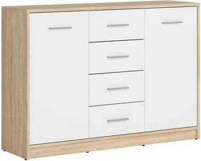 Comoda NEPO PLUS, alb/stejar sonoma, PAL laminat, 119x34x84 cm