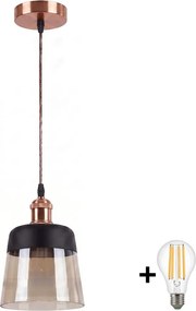 Brilagi - Lustră LED R GLASS 1xE27/60W/230V Ø 15,5 cm cupru/bej fumuriu/negru