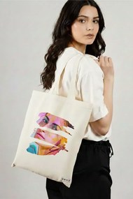 Sacosa de Panza pentru Cumparaturi, Geanta Tote, model Fragmented Art, 38x34.5 cm, Alba, BEKZ®