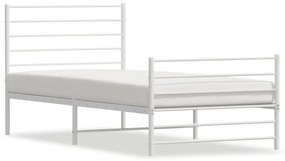 352376 vidaXL Cadru de pat metalic cu tăblie de cap/picioare, alb, 75x190 cm