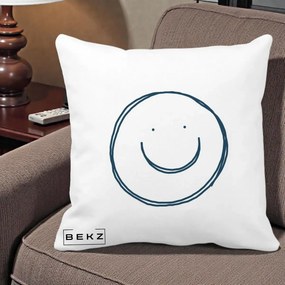 Perna Decorativa Smile Desen Minimalist, 40x40 cm, Alba Mata, Husa Detasabila, Perna Inclusa, BEKZ®