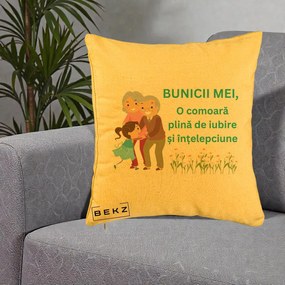 Cadou pentru Bunici - Perna Personalizata Bunicii Mei Comoara Iubire Intelepciune Nepoata, 40x40 cm, Galben, Husa Detasabila, Perna Inclusa, BEKZ®