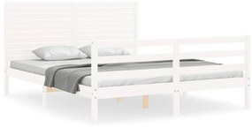 3195032 vidaXL Cadru de pat cu tăblie, alb, king size, lemn masiv