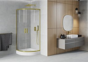 Mexen Rio cabina de duș semirotundă 80 x 80 cm, transparentă, auriu + cadă de duș, albă - 863-080-080-50-00-4710
