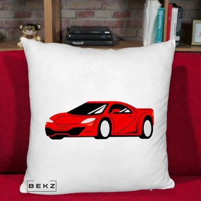 Perna Personalizata Masina Sport Rosie Grafic, 40x40 cm, Alb Pufos, Husa Detasabila, Perna Inclusa, BEKZ®