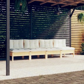 3096124 vidaXL Canapea de grădină cu 4 locuri, cu perne crem, lemn masiv pin
