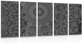 Tablou 5-piese Mandala elegantă în design alb-negru