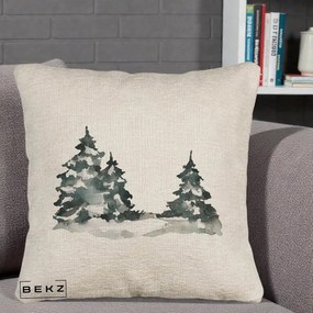 Perna Decorativa Brazi Inzapeziti Acuarela, 40x40 cm, Bej Canapea, Husa Detasabila, Perna Inclusa, BEKZ®