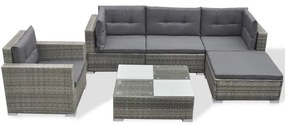 41879 vidaXL Set mobilier de grădină cu perne, 6 piese, gri, poliratan