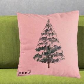 Perna Decorativa cu tematica de Craciun, Brad 2, 40x40 cm, Roz, Husa Detasabila, Perna Inclusa, BEKZ®