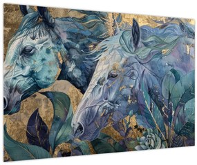 Tablou - Cai cu fundal auriu (90x60 cm)
